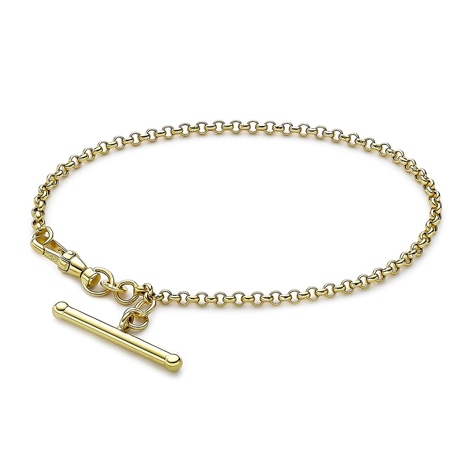 9K Yellow Gold 25.5mm x 3mm T Bar Hollow Belcher Chain Albert Clasp Bracelet 7.5 Inch 7328224 0