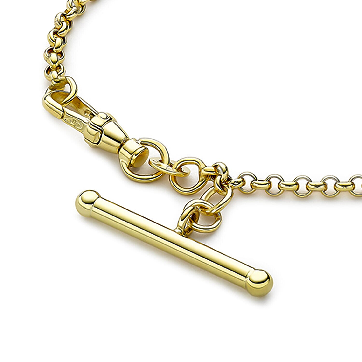 9K Yellow Gold 25.5mm x 3mm T Bar Hollow Belcher Chain Albert Clasp Bracelet 7.5 Inch 7328224 2