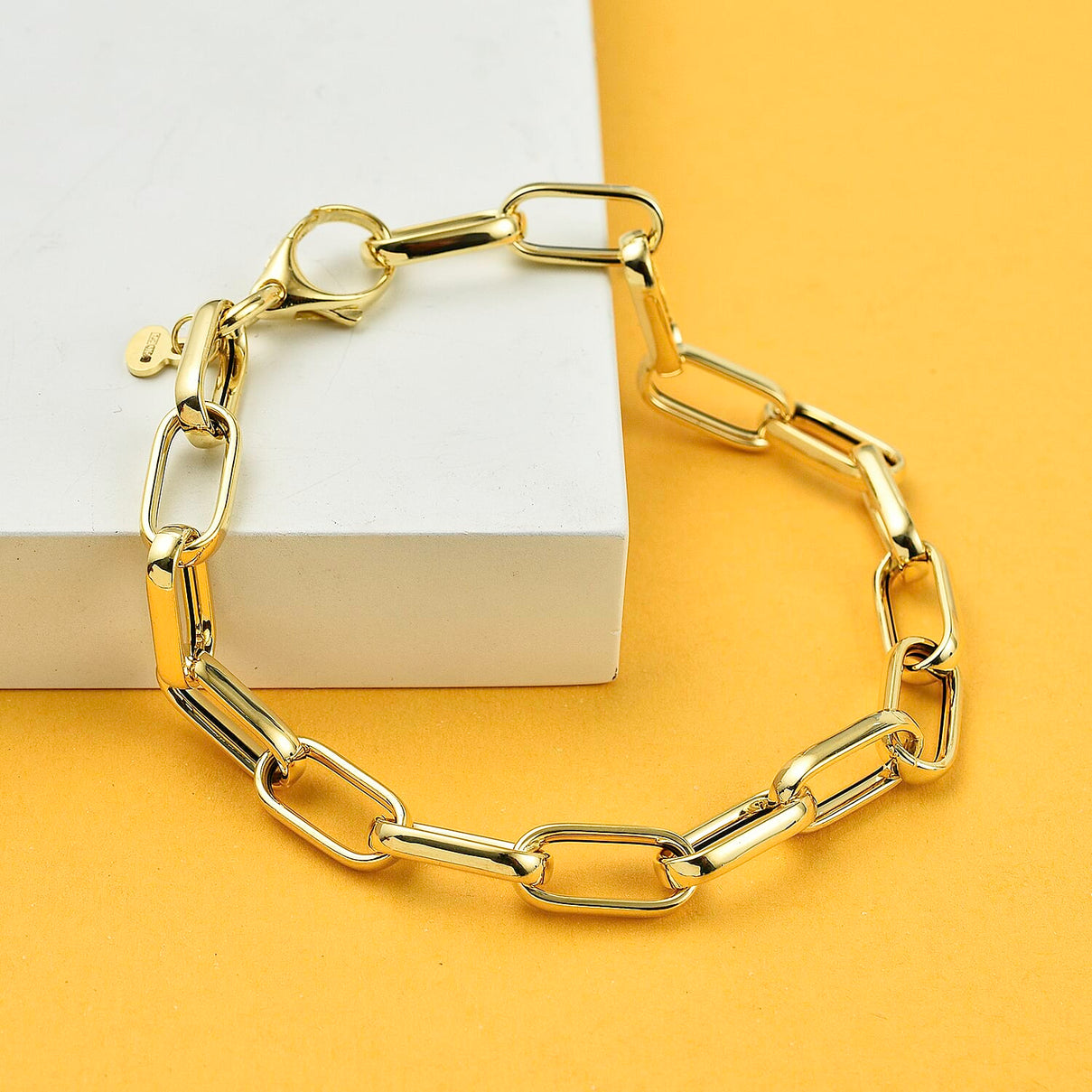 Maestro Collection - 9K Yellow Gold Square Paperclip Bracelet (Size - 7.5) 7786424 1