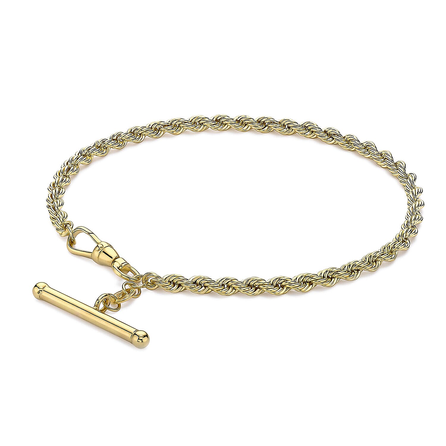 9K Yellow Gold 25.5mm x 3mm T Bar Rope Chain Albert Clasp Bracelet 7.5 Inch 7328223 0