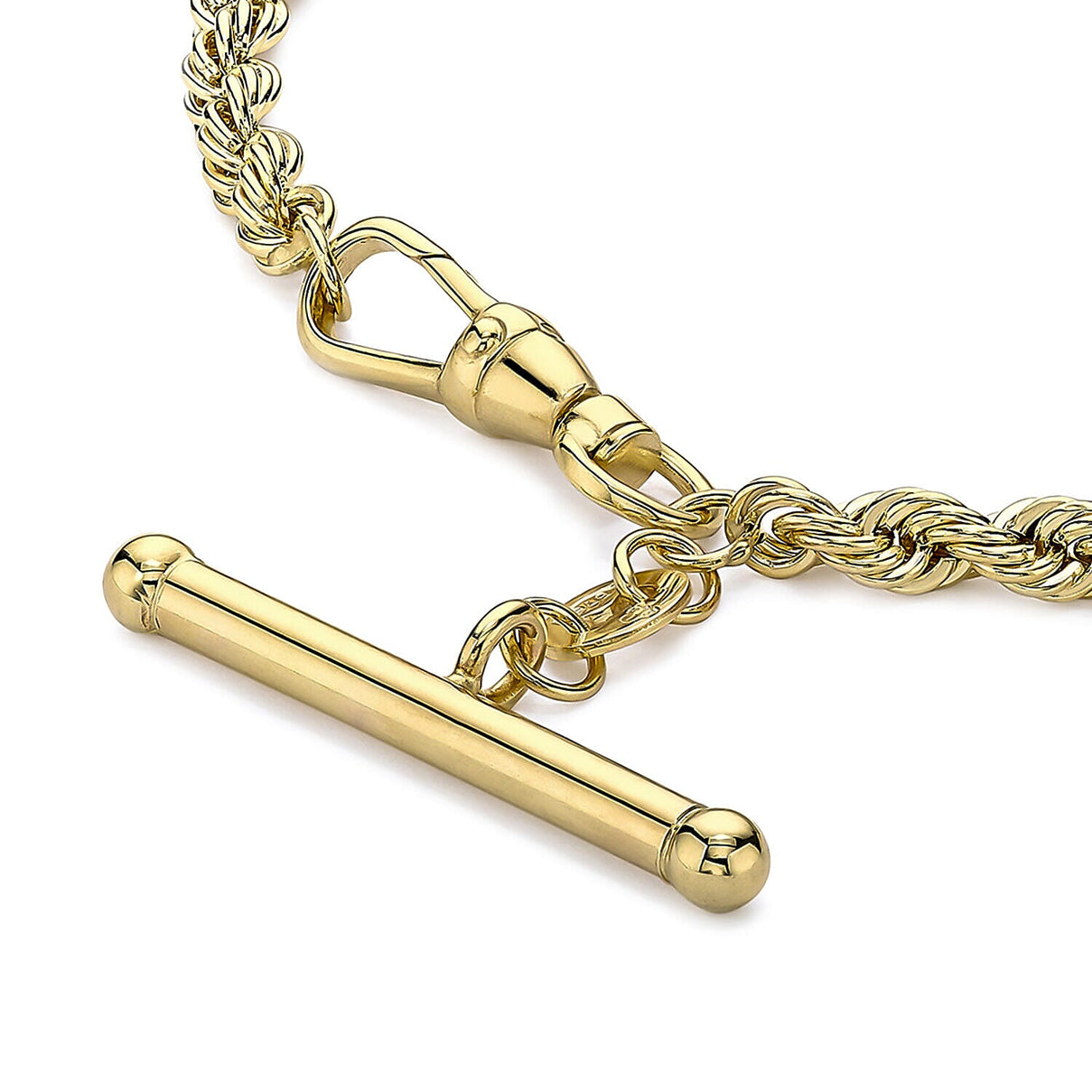 9K Yellow Gold 25.5mm x 3mm T Bar Rope Chain Albert Clasp Bracelet 7.5 Inch 7328223 2