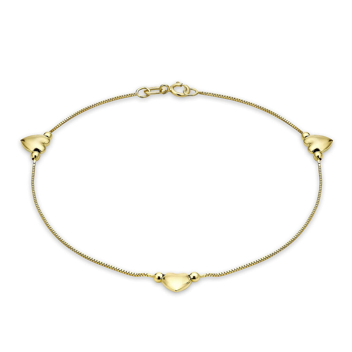 9K Yellow Gold 3 Heart Charm Box Chain Bracelet 7 Inch 7328219 0