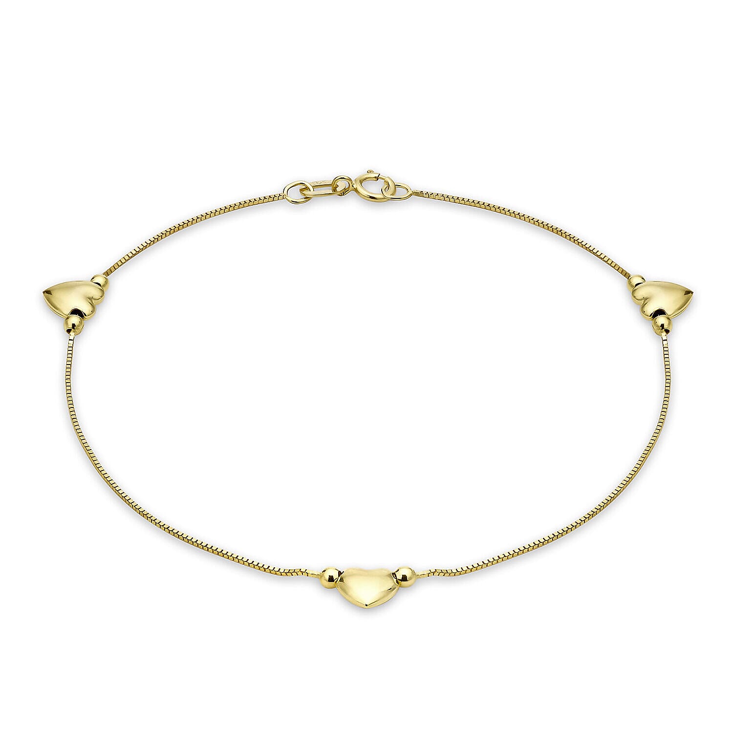 9K Yellow Gold 3 Heart Charm Box Chain Bracelet 7 Inch 7328219 0