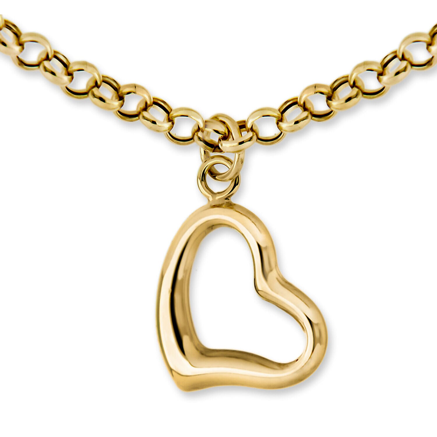 9K Yellow Gold 14mm x 10.5mm Heart Charm Bracelet 7 Inch 7328210 1