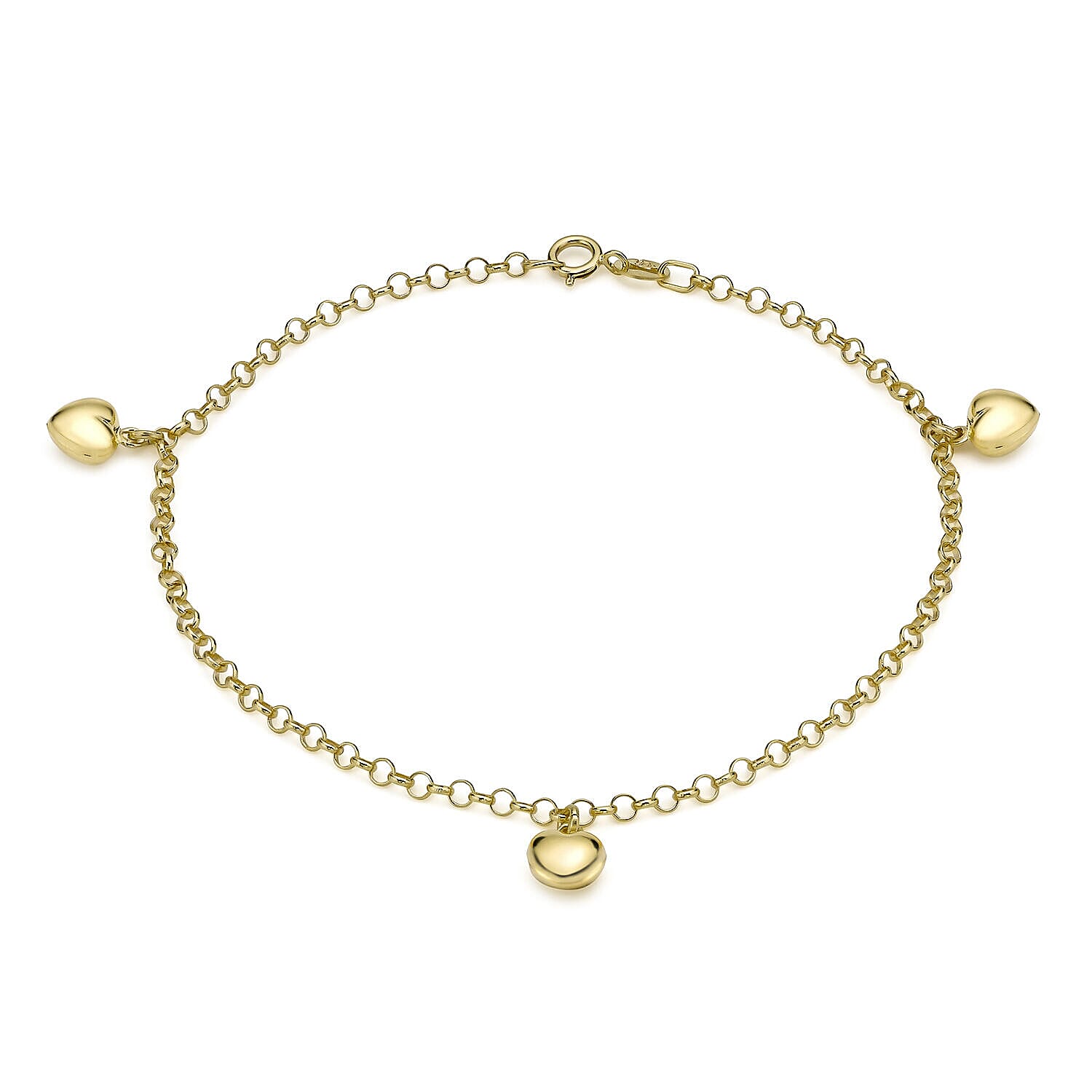 9K Yellow Gold 3 Heart Belcher Bracelet 7 Inch 7328208 0