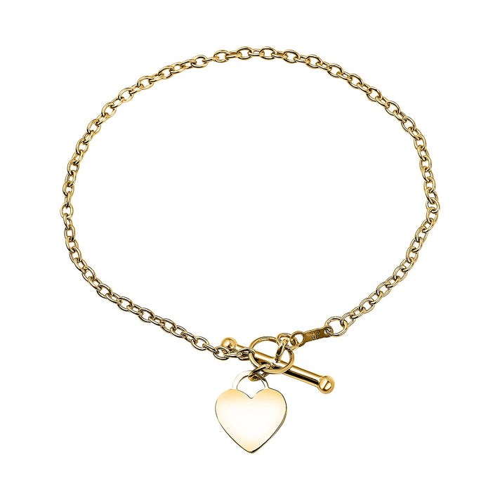 9K Yellow Gold 12mm x 10.5mm Heart T Bar Bracelet 7 Inch 7328222 1