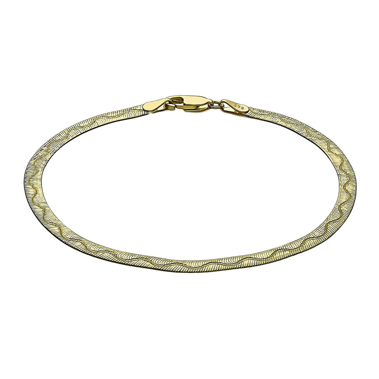 9K Yellow Gold 3.5mm Diamond Cut Wave Herringbone Bracelet 7 Inch 7328346 0
