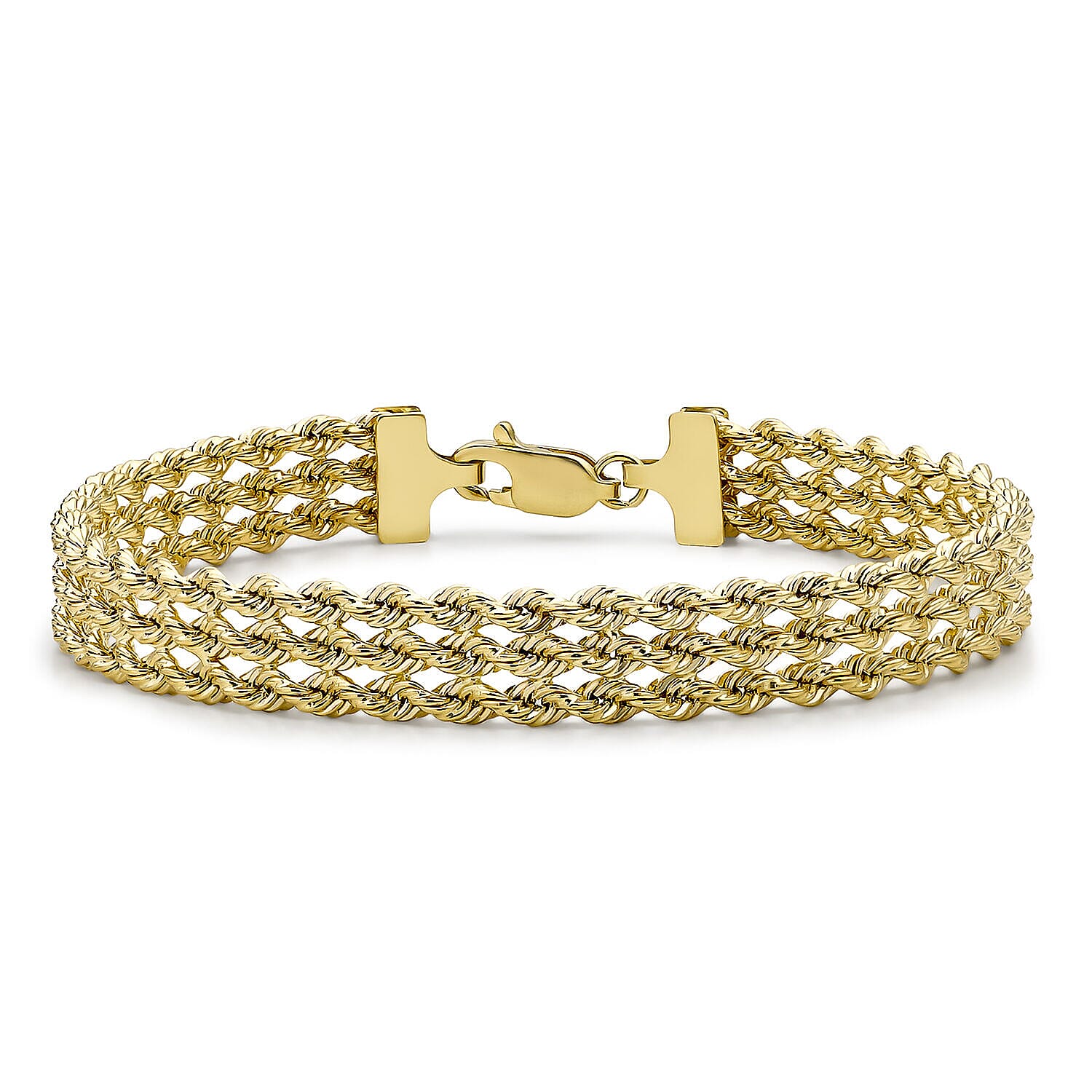 9K Yellow Gold 8.5mm Hollow Strand 3 Rope Bracelet 7 Inch 7328147 0