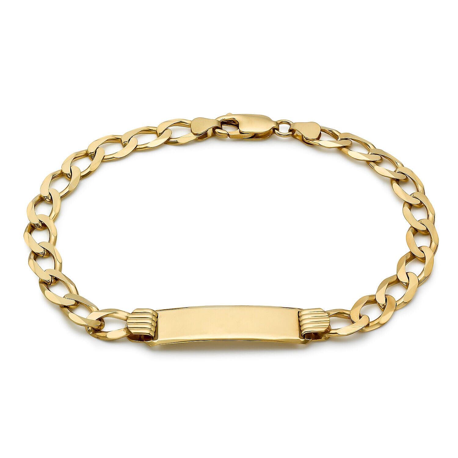 9K Yellow Gold 33.5mm x 7mm Flat Diamond Cut 160 Curb ID Bracelet 8 Inch 7457203 0