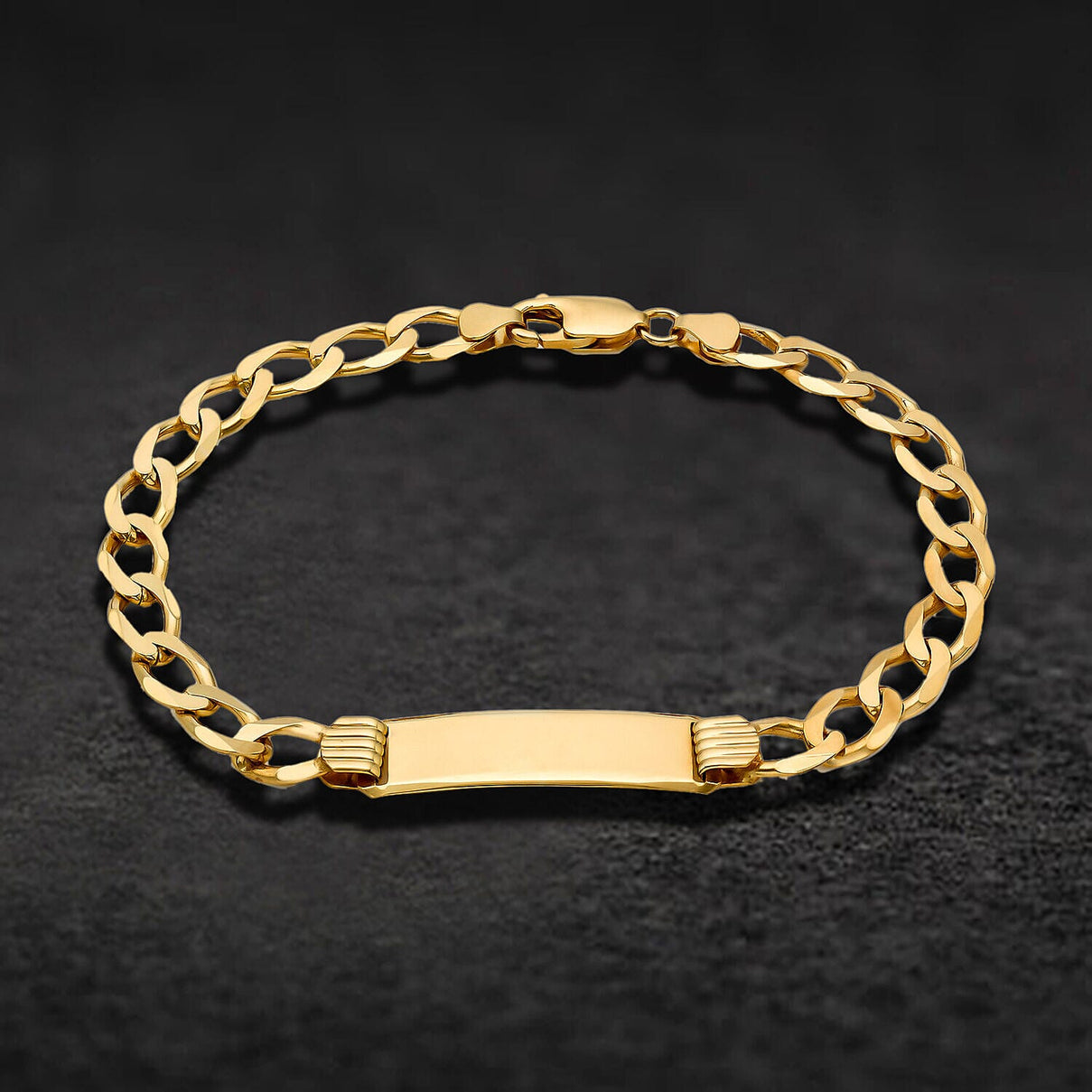 9K Yellow Gold 33.5mm x 7mm Flat Diamond Cut 160 Curb ID Bracelet 8 Inch 7457203 1