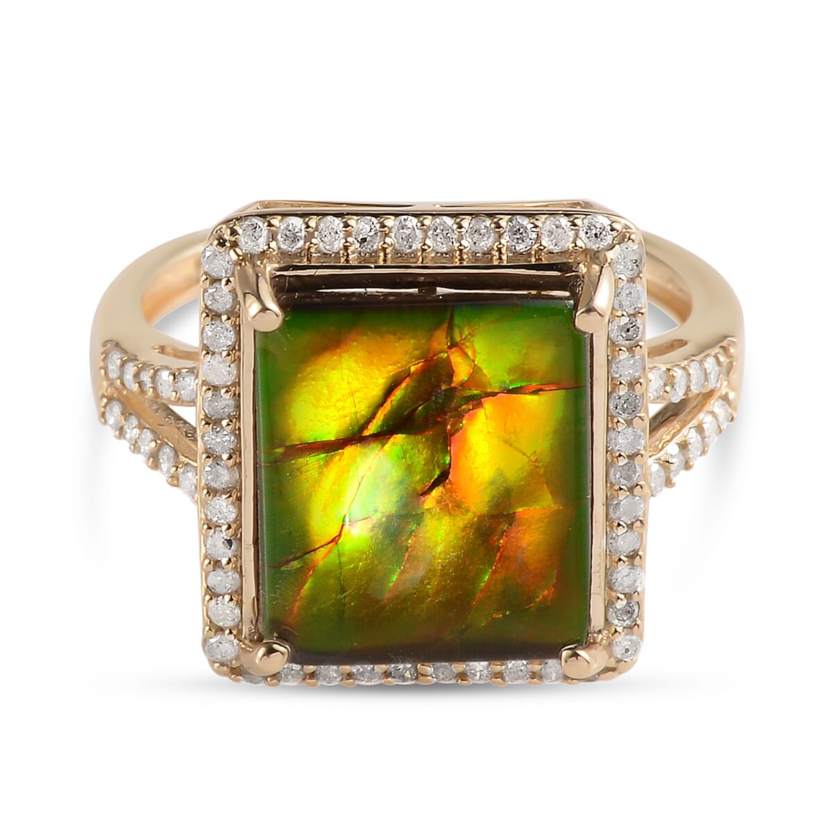 9K Yellow Gold Canadian Ammolite and Diamond Ring 4.21 Ct. 7439031 0