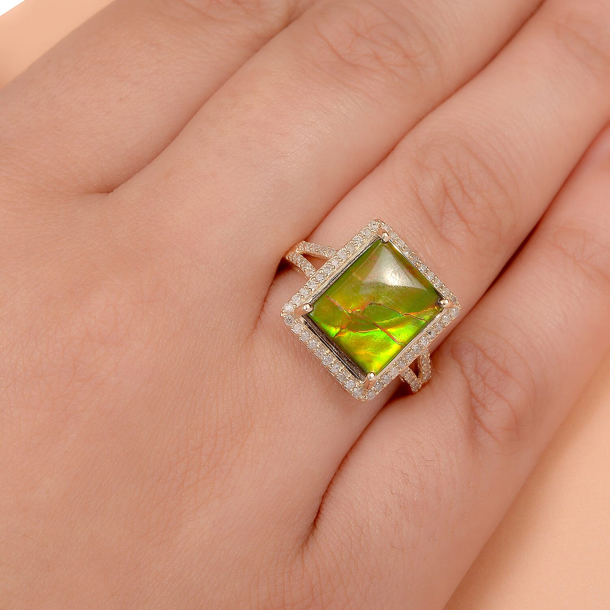 9K Yellow Gold Canadian Ammolite and Diamond Ring 4.21 Ct. 7439031 3