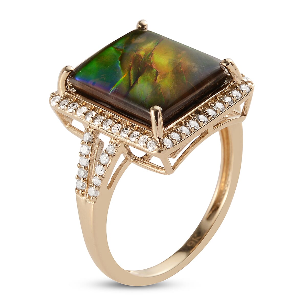 9K Yellow Gold Canadian Ammolite and Diamond Ring 4.21 Ct. 7439031 4