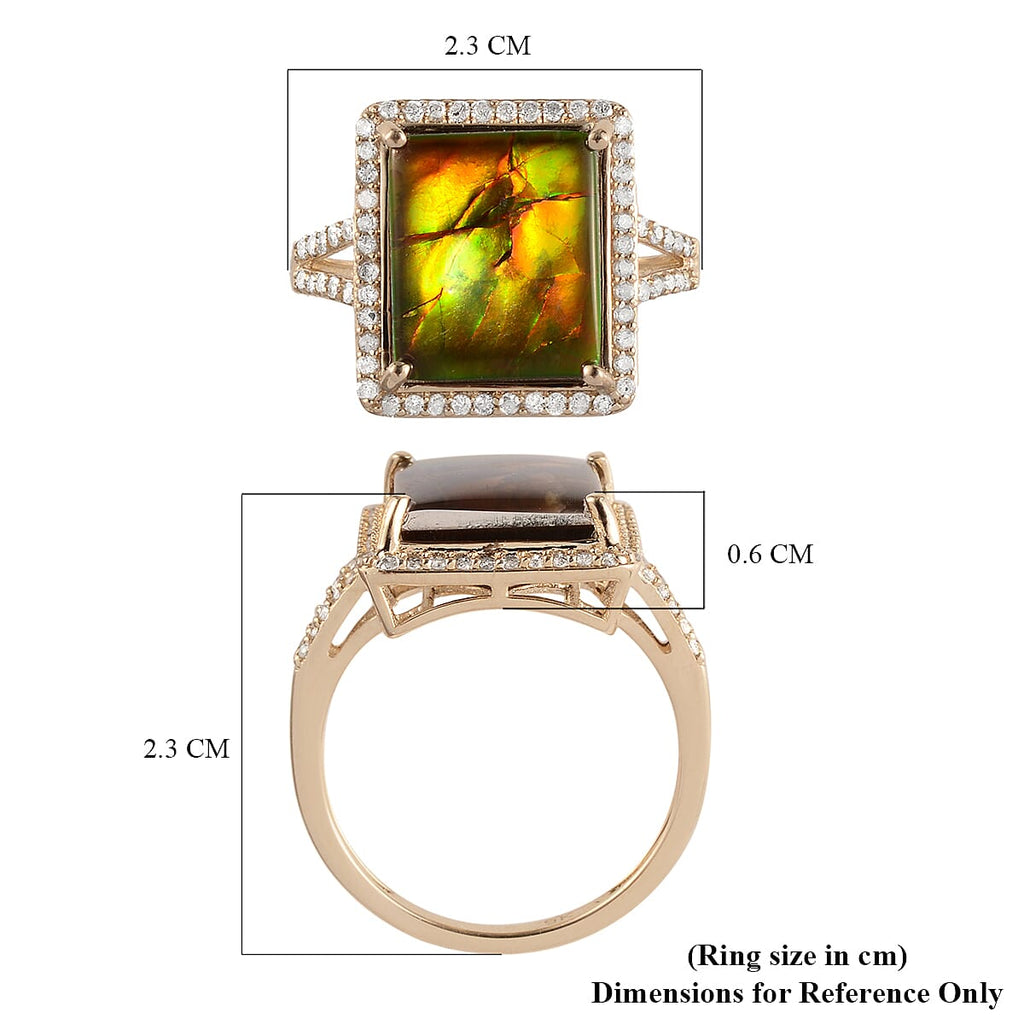 9K Yellow Gold Canadian Ammolite and Diamond Ring 4.23 Ct, Gold Wt. 3.00 Gms
