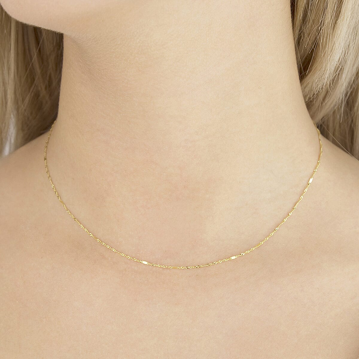 Diamond Cut Twist and Bar Curb Chain 16 Inch in 9K Yellow Gold 7579712 1