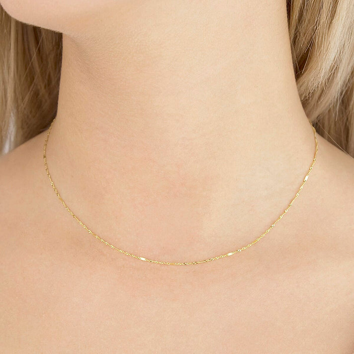 Diamond Cut Twist and Bar Curb Chain 16 Inch in 9K Yellow Gold 7579712 2