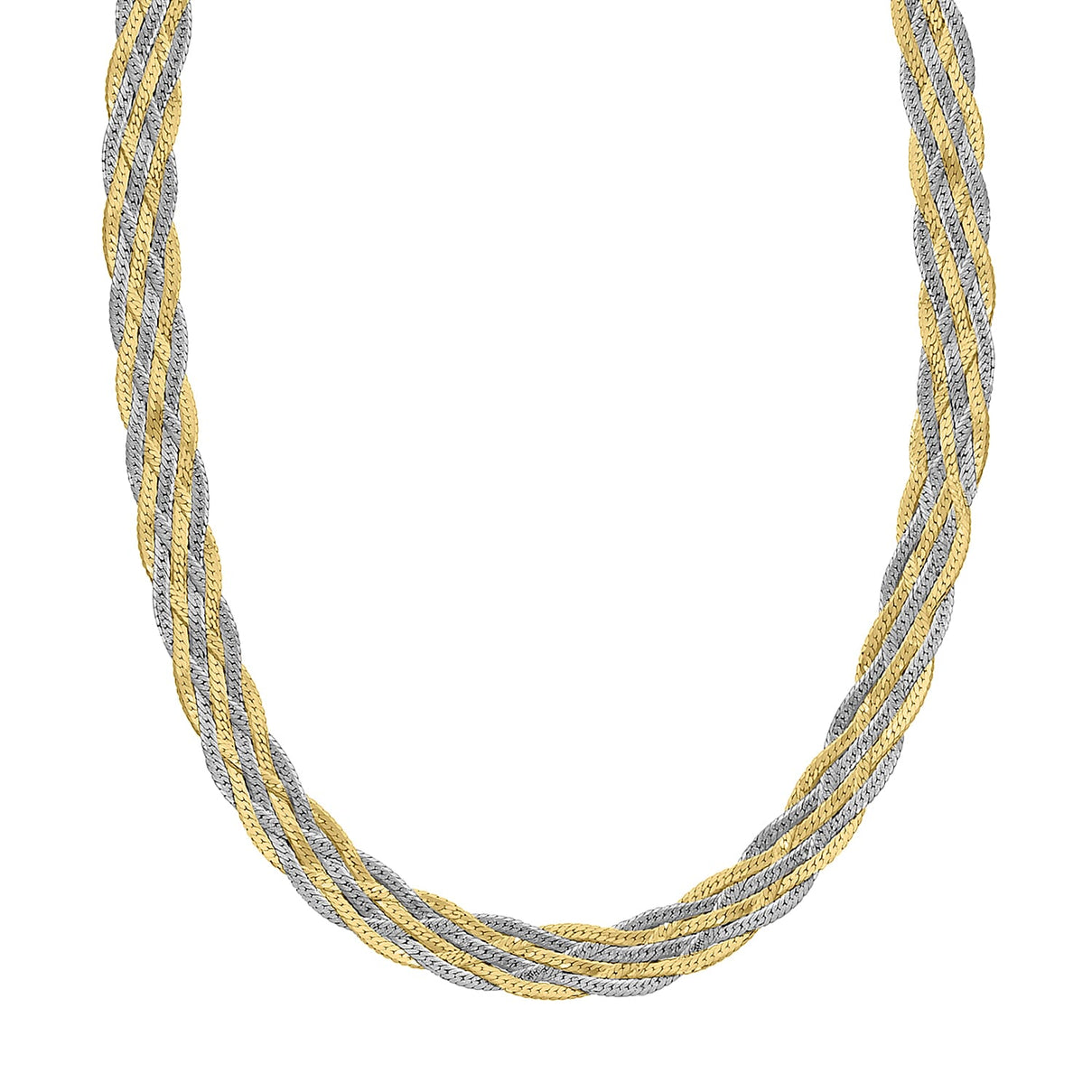 9K Two Colour Gold Plait Textured Herringbone Necklace 16 Inch 5.5g 7337172 0