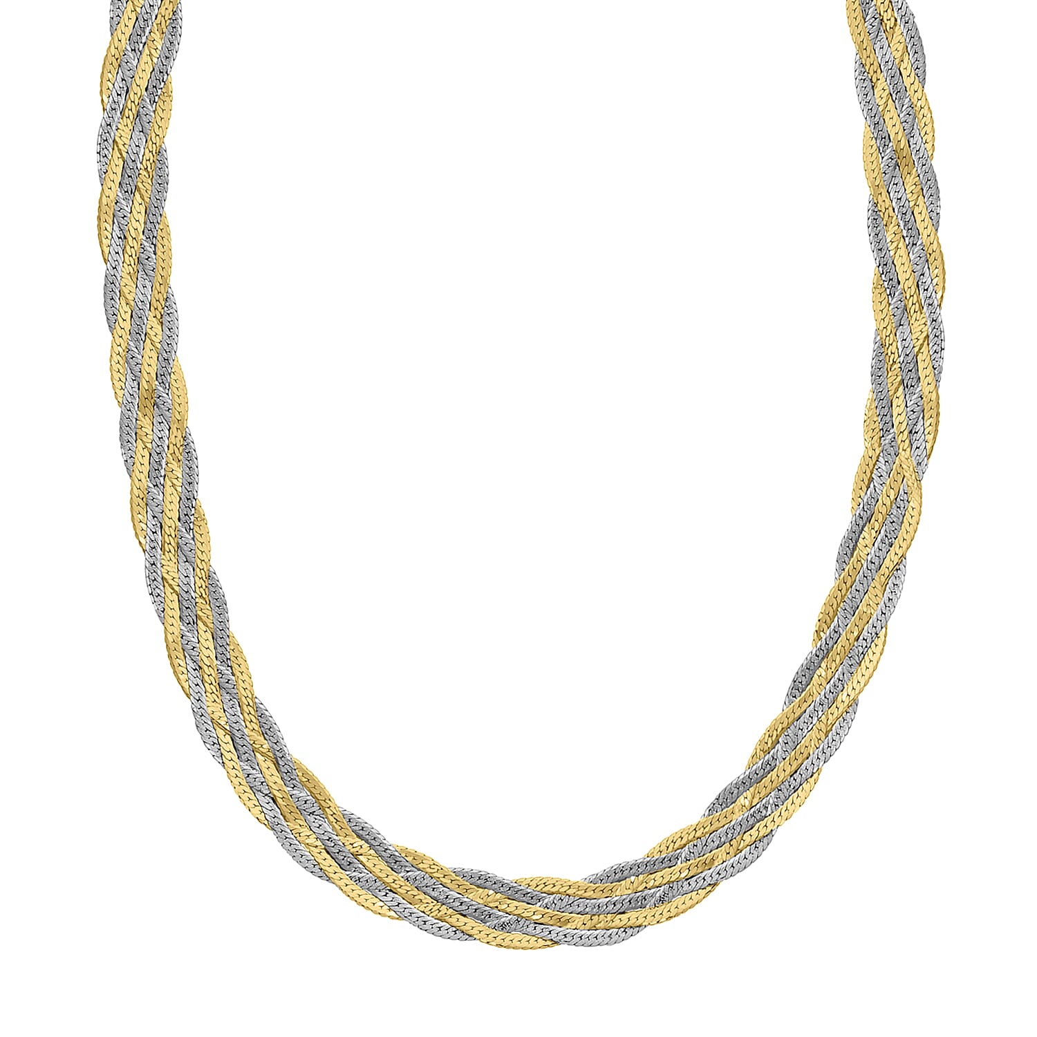 9K Two Colour Gold Plait Textured Herringbone Necklace 16 Inch 5.5g 7337172 0