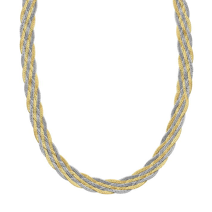 9K Two Colour Gold Plait Textured Herringbone Necklace 16 Inch 5.5g 7337172 1