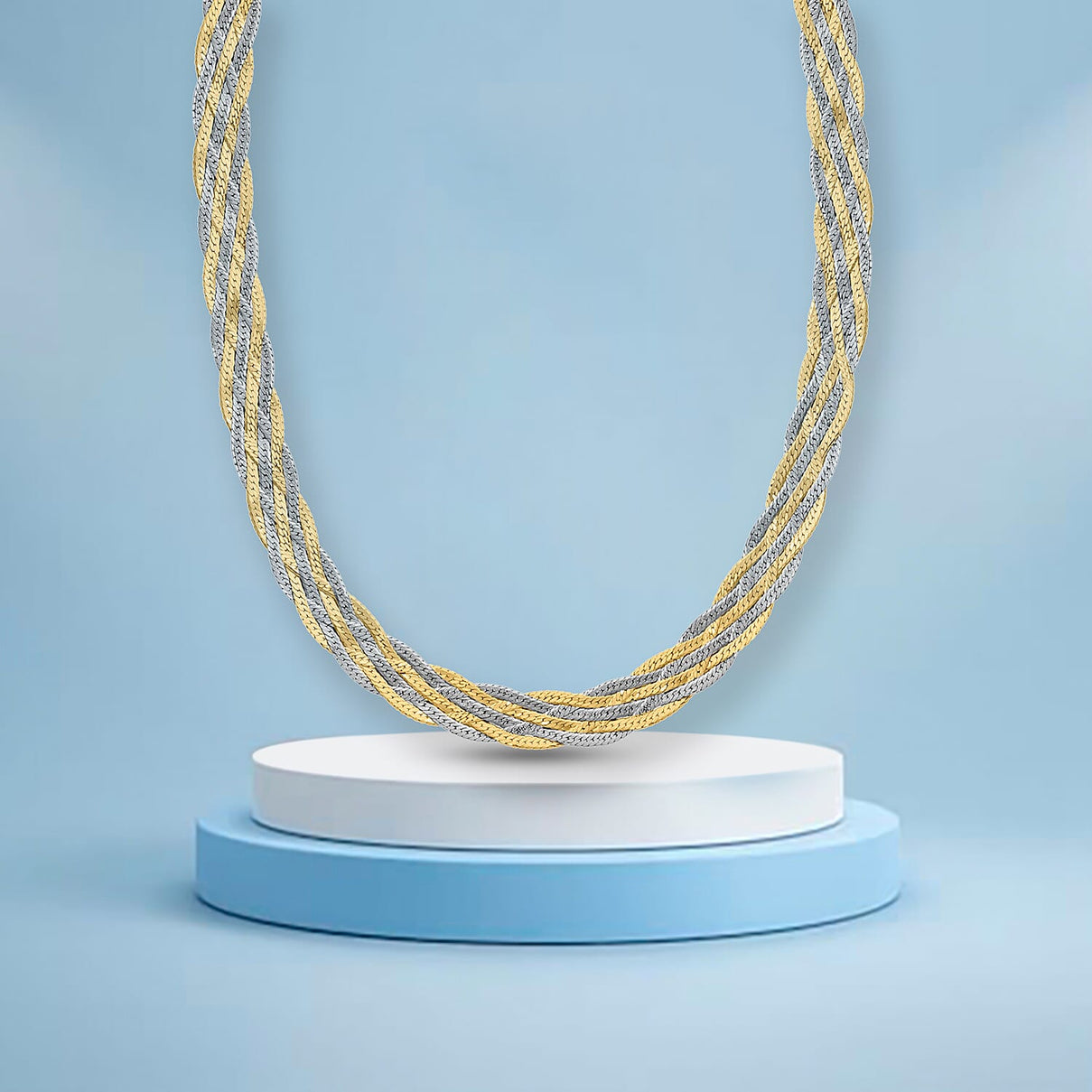 9K Two Colour Gold Plait Textured Herringbone Necklace 16 Inch 5.5g 7337172 1