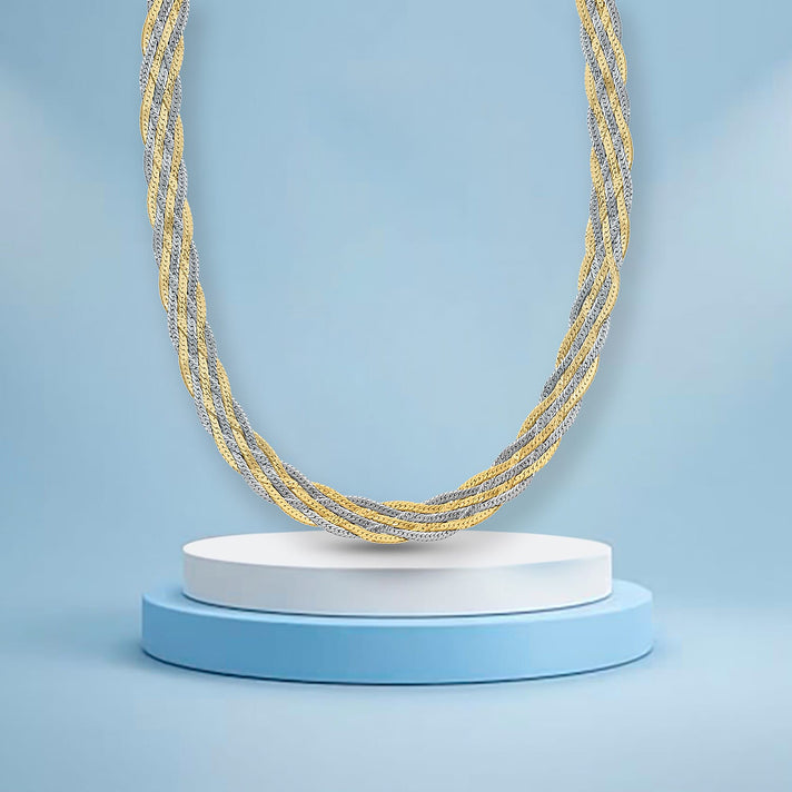 9K Two Colour Gold Plait Textured Herringbone Necklace 16 Inch 5.5g 7337172 2
