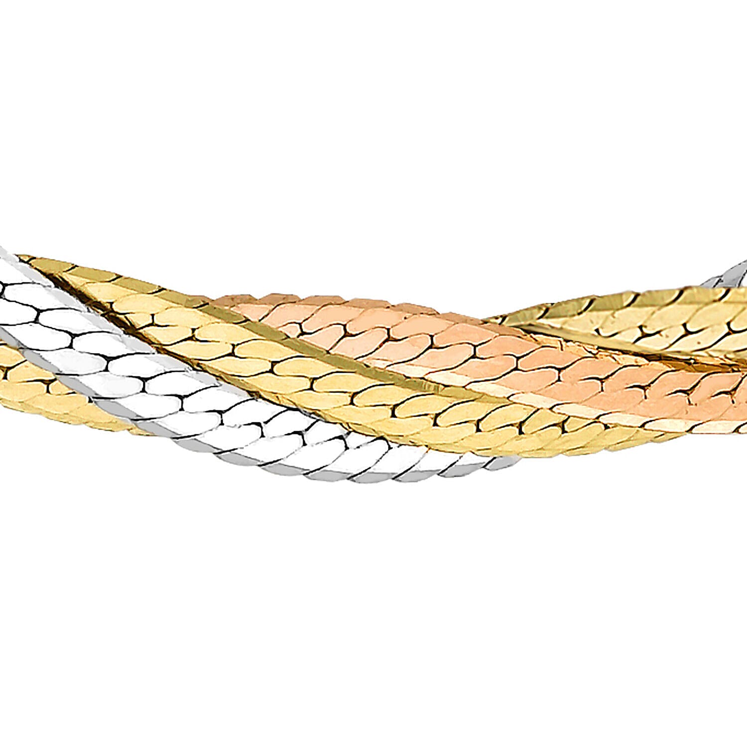 9K Three Colour Gold 4.2mm 4Plait Herringbone Chain 16 Inch 7337196 0