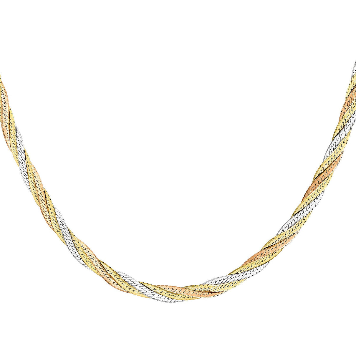 9K Three Colour Gold 4.2mm 4Plait Herringbone Chain 16 Inch 7337196 1