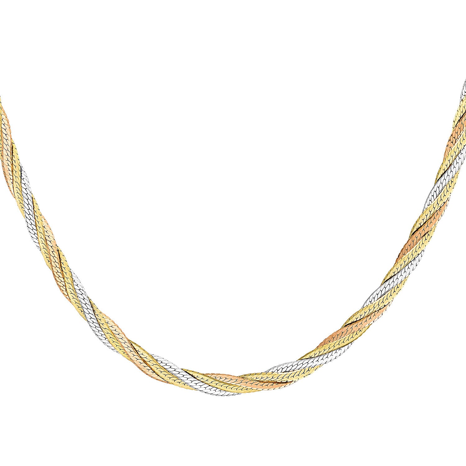 9K Three Colour Gold 4.2mm 4Plait Herringbone Chain 16 Inch 7337196 1