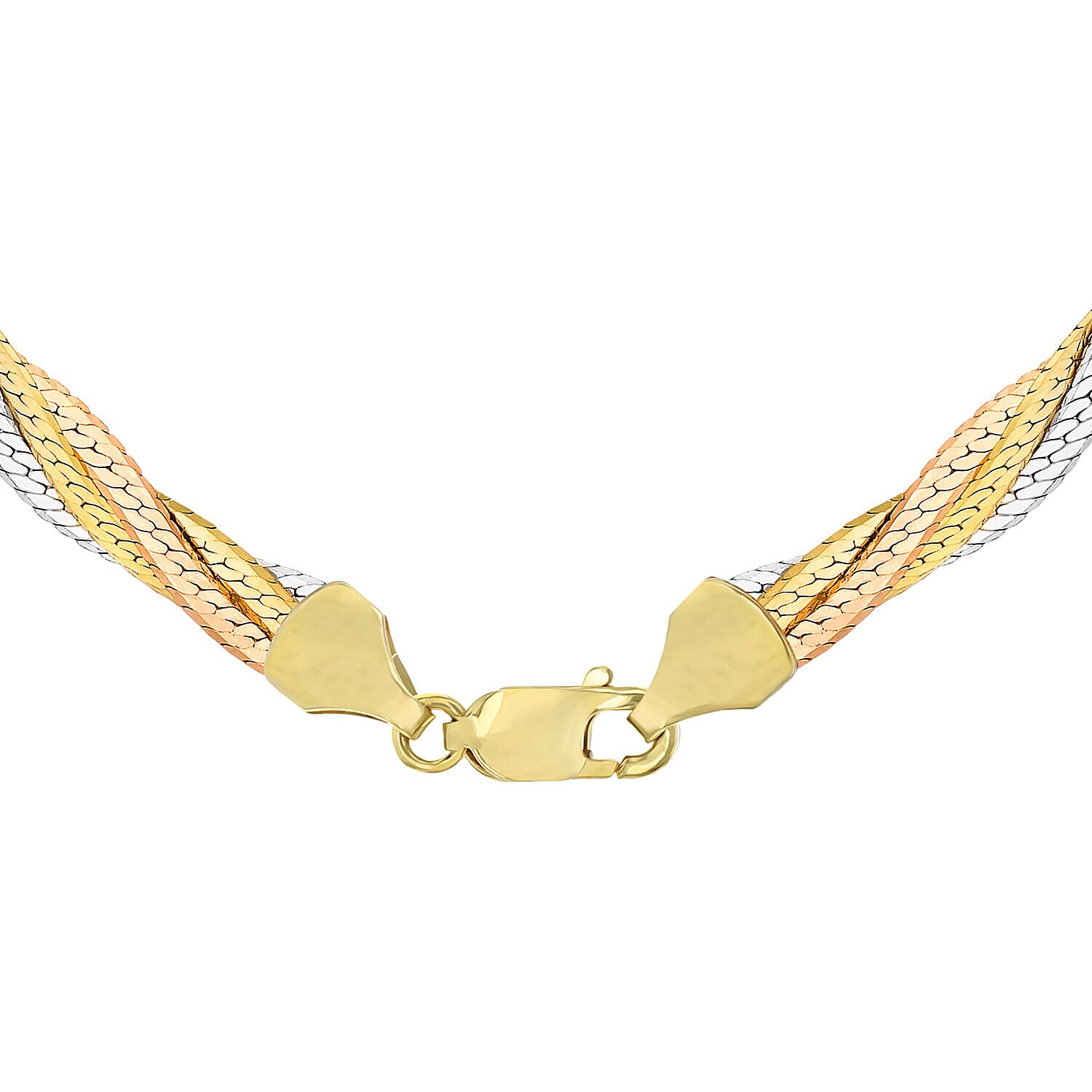 9K Three Colour Gold 4.2mm 4Plait Herringbone Chain 16 Inch 7337196 2