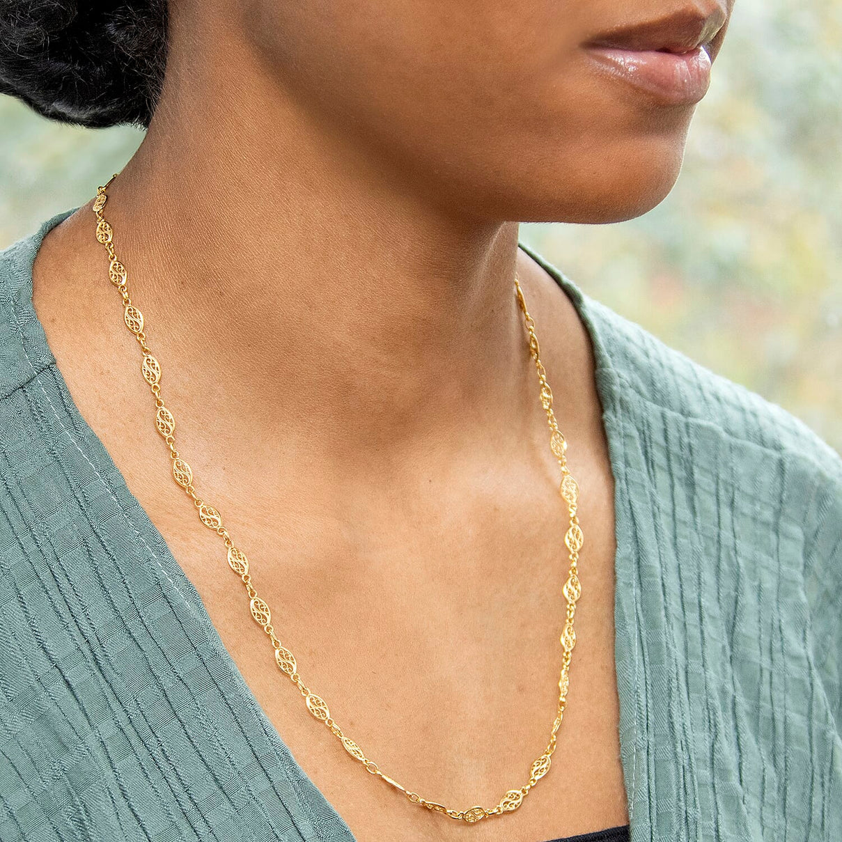 9K Yellow Gold Filigree Oval Link Chain 22 Inch 7329815 1