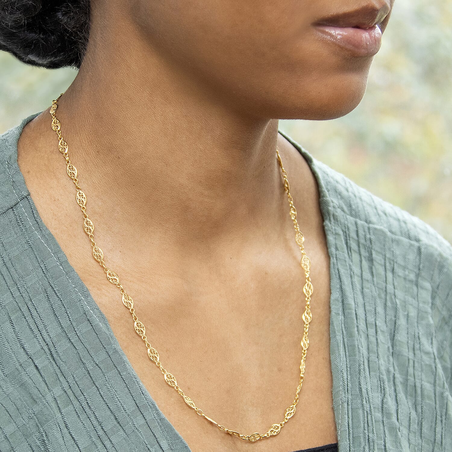 9K Yellow Gold Filigree Oval Link Chain 22 Inch 7329815 1
