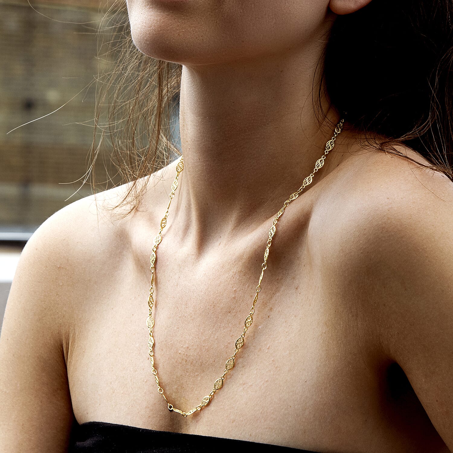 9K Yellow Gold Filigree Oval Link Chain 24 Inch 7329825 1