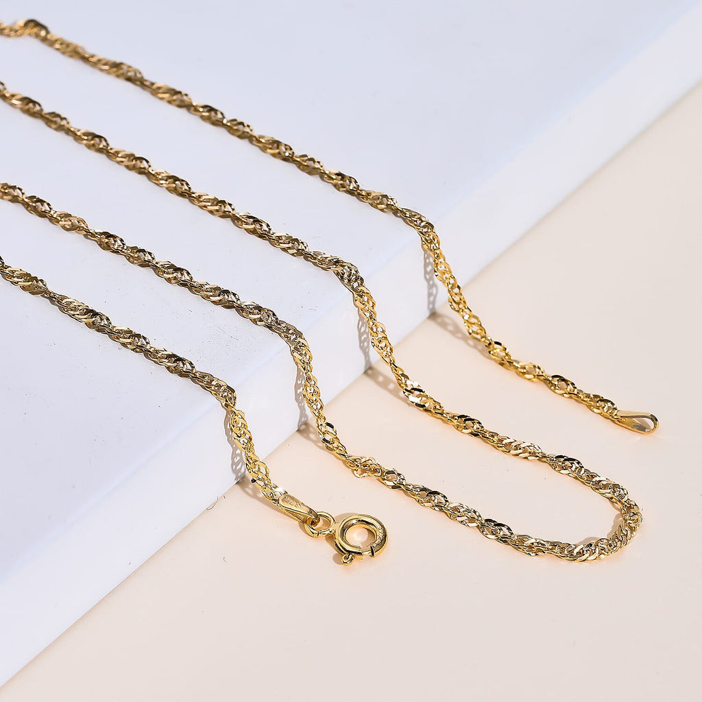 9K Yellow Gold Diamond Cut Twist Curb Chain (Size 20) with Spring Ring Clasp