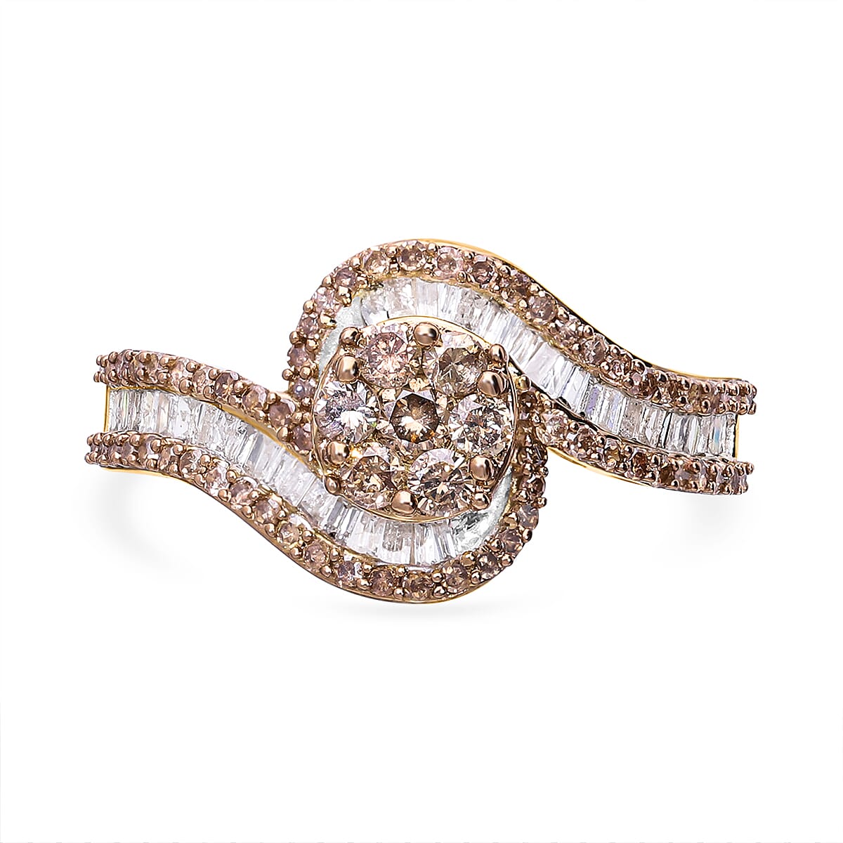 9K Yellow Gold Natural Champagne Diamond and White Diamond Cluster Ring 1.00 Ct 7808265 0