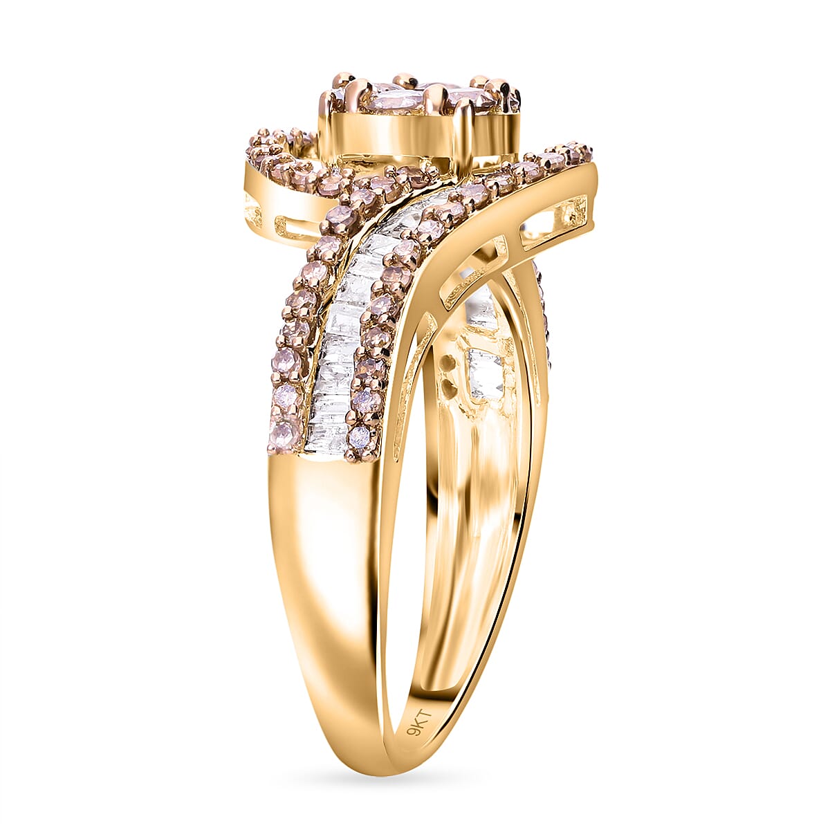 9K Yellow Gold Natural Champagne Diamond and White Diamond Cluster Ring 1.00 Ct 7808265 4