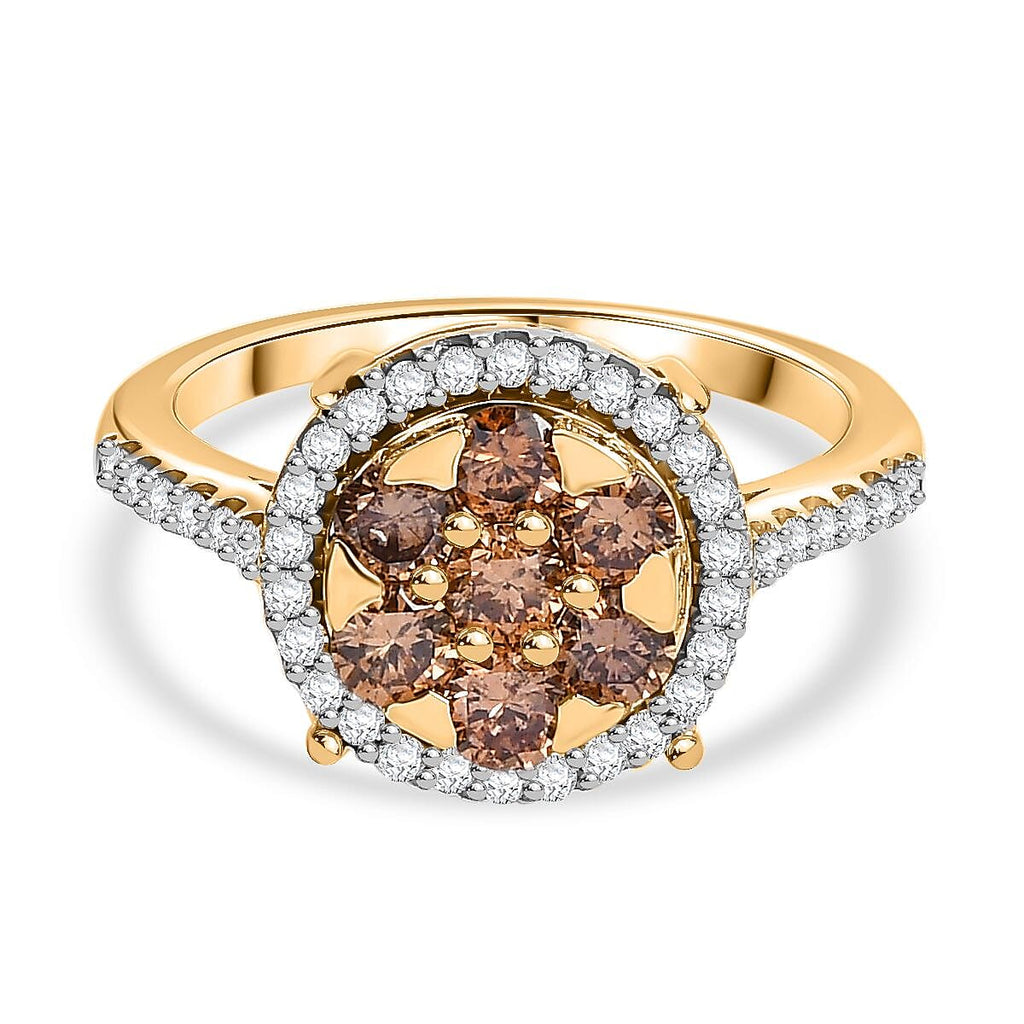 9K Yellow Gold SGL Certified Natural Champagne Diamond & White Diamond Ring 1.00 Ct.