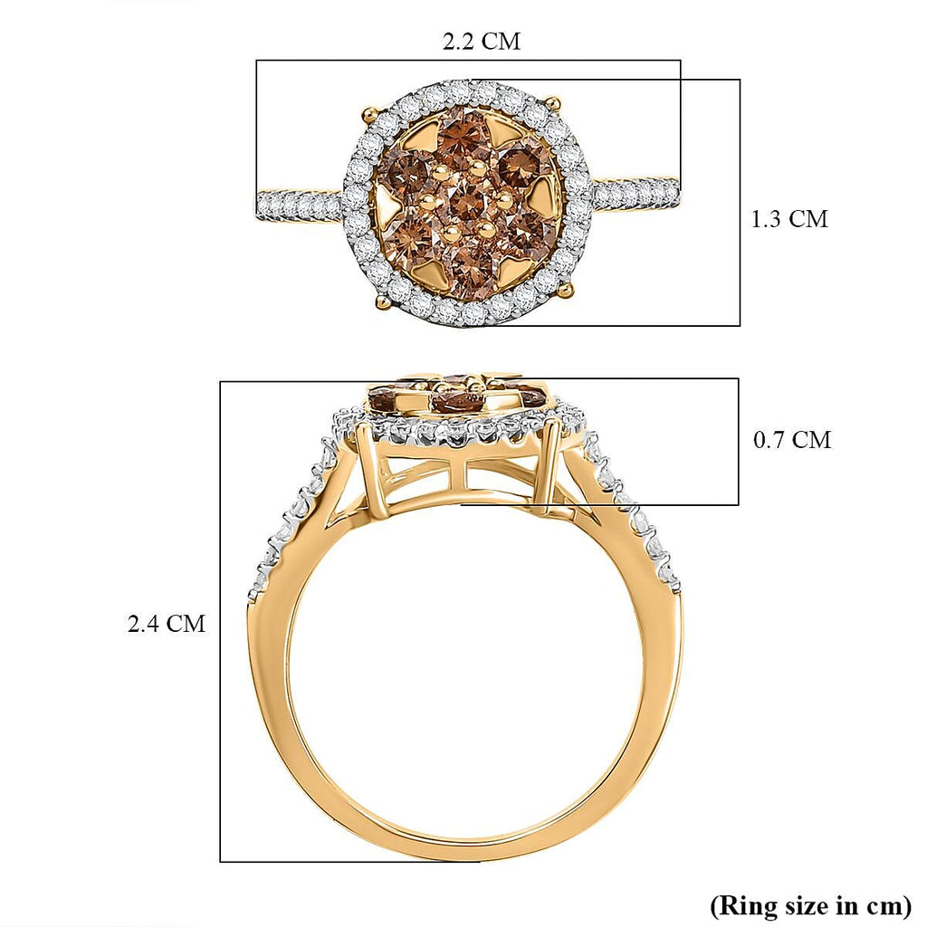 9K Yellow Gold SGL Certified Natural Champagne Diamond & White Diamond Ring 1.00 Ct.