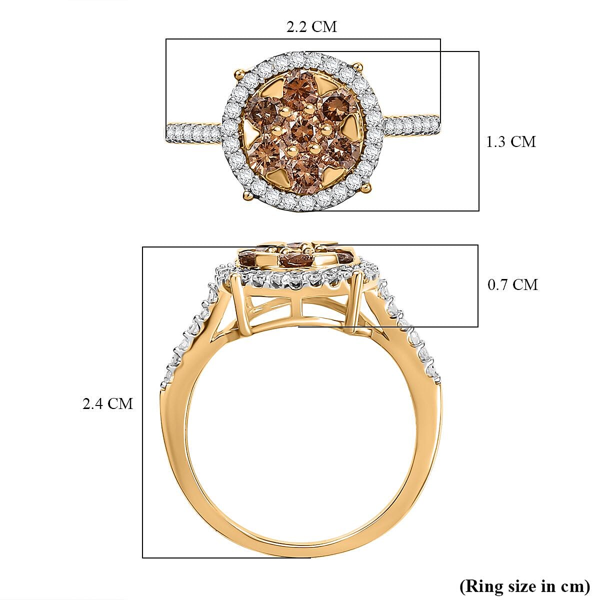 9K Yellow Gold Natural Champagne Diamond and White Diamond Ring 8031662 6