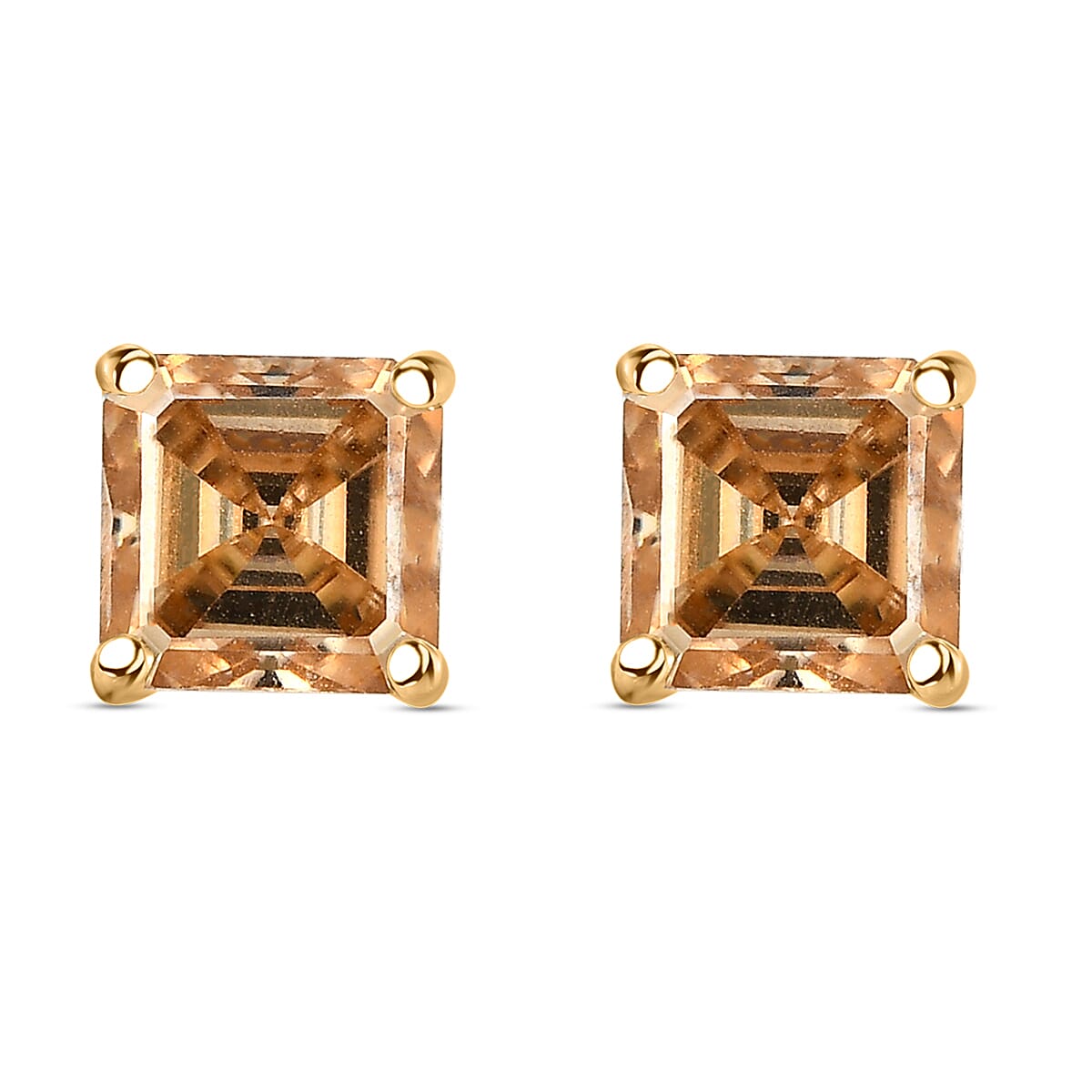 9K Yellow Gold Champagne Moissanite Princess Cut Solitaire Stud Earrings 2.50 Ct 8859148 0