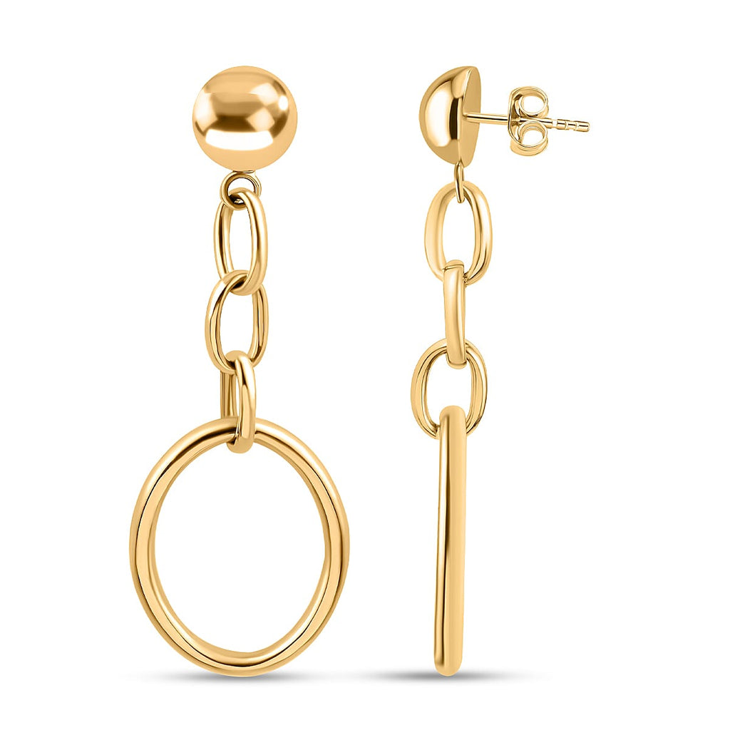 9K Yellow Gold Circle Drop Earrings (With Push Back), Gold Wt. 3.61 Gms(Outer Diameter 57.35x21.00mm).