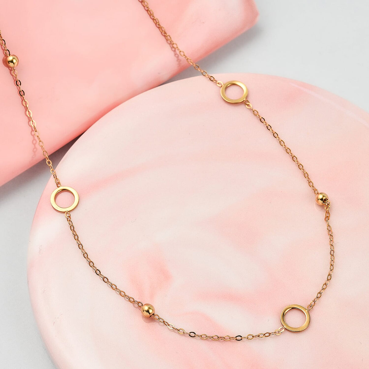9K Yellow Gold Circle and Beads Necklace (Size - 18) 7628387 1