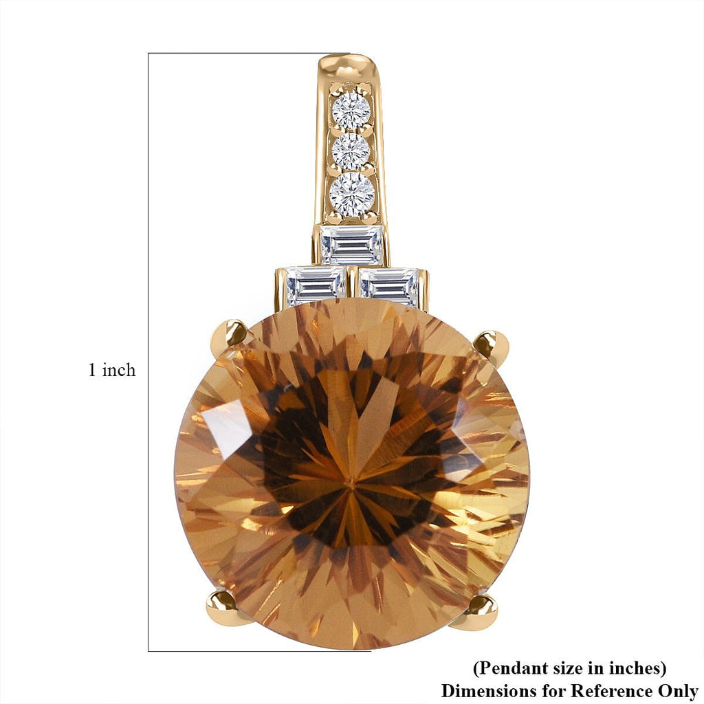 9K Yellow Gold Citrine & Moissanite Pendant 10.46 Ct.