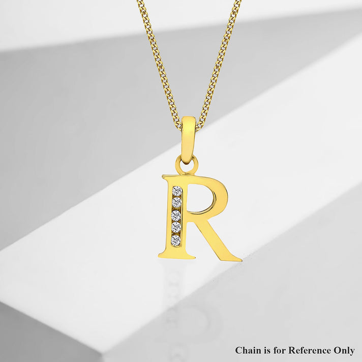 9K Yellow Gold Cubic Zirconia 10mm x 12mm R Initial Pendant 7237647 2
