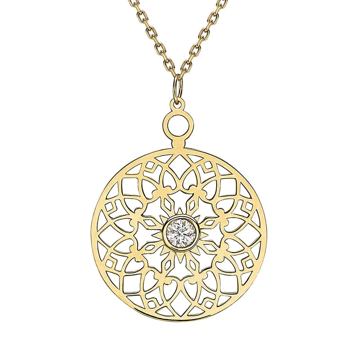 9K Yellow Gold Cubic Zirconia 15mm Cutout Disc Adjustable Necklace 16-18 Inch 7133727 1