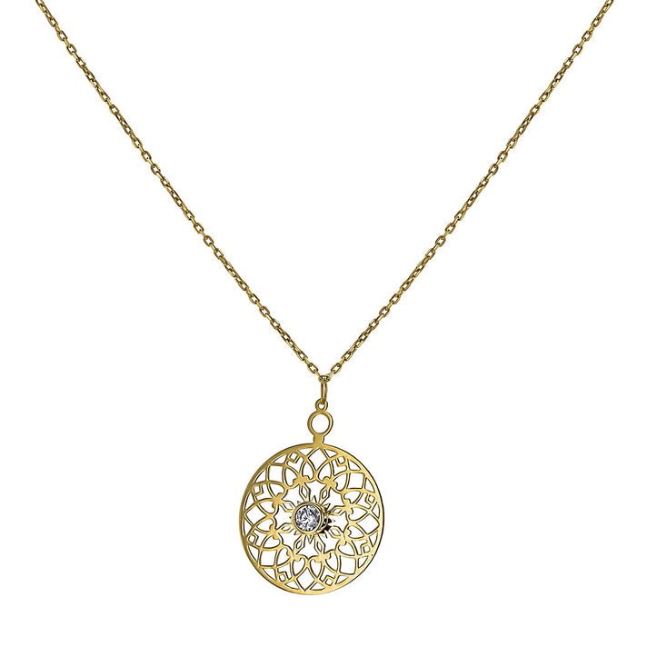 9K Yellow Gold Cubic Zirconia 15mm Cutout Disc Adjustable Necklace 16-18 Inch 7133727 2