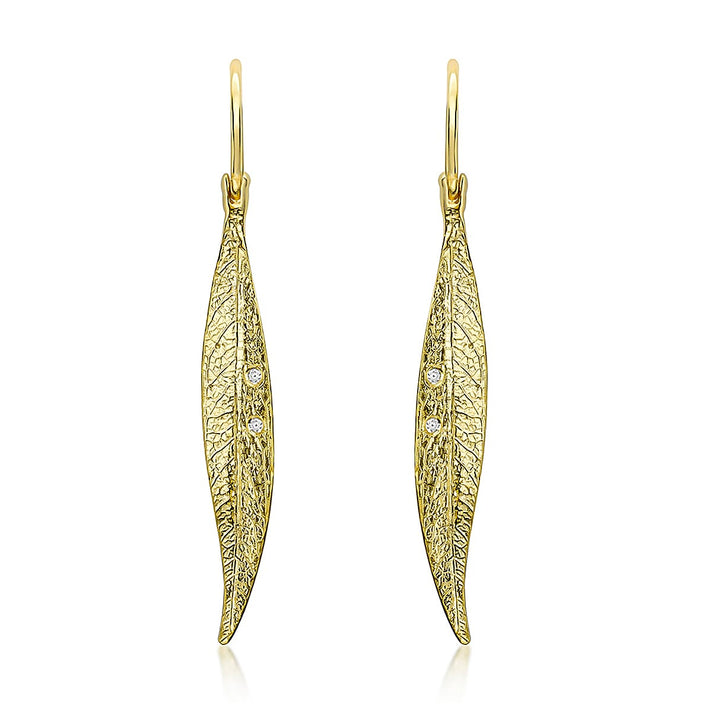 9K Yellow Gold Cubic Zirconia 4.5 mm x 39mm Leaf Drop Earrings 7159940 1
