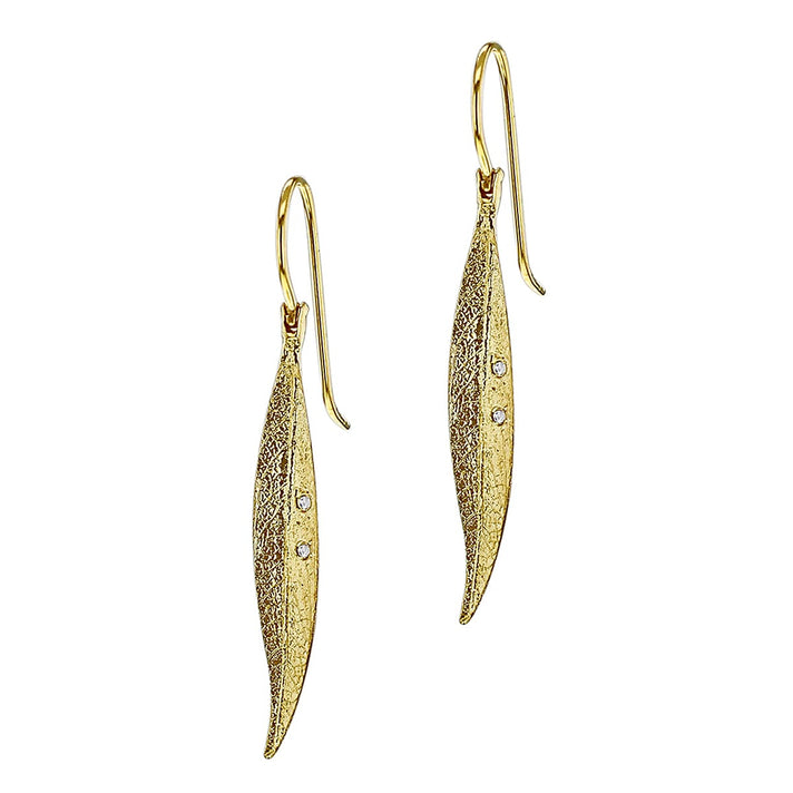 9K Yellow Gold Cubic Zirconia 4.5 mm x 39mm Leaf Drop Earrings 7159940 2