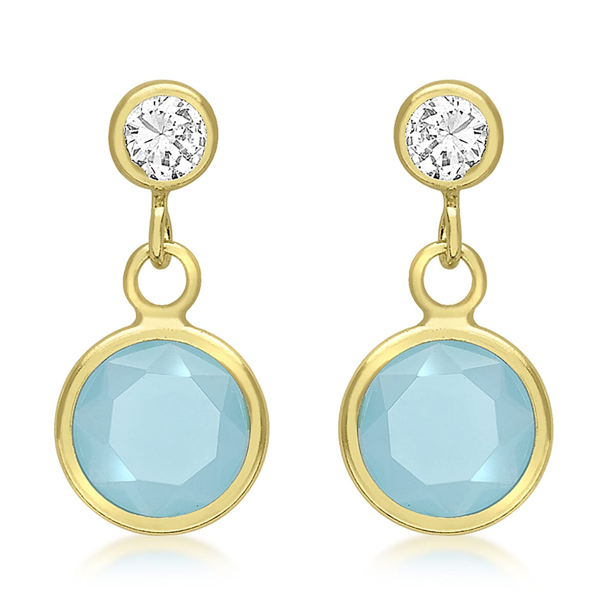9K Yellow Gold Cubic Zirconia and Aqua Crystal 7mm x 14mm Drop Earrings 7078172 0