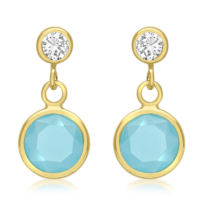 9K Yellow Gold Cubic Zirconia and Aqua Crystal 7mm x 14mm Drop Earrings 7078172 1