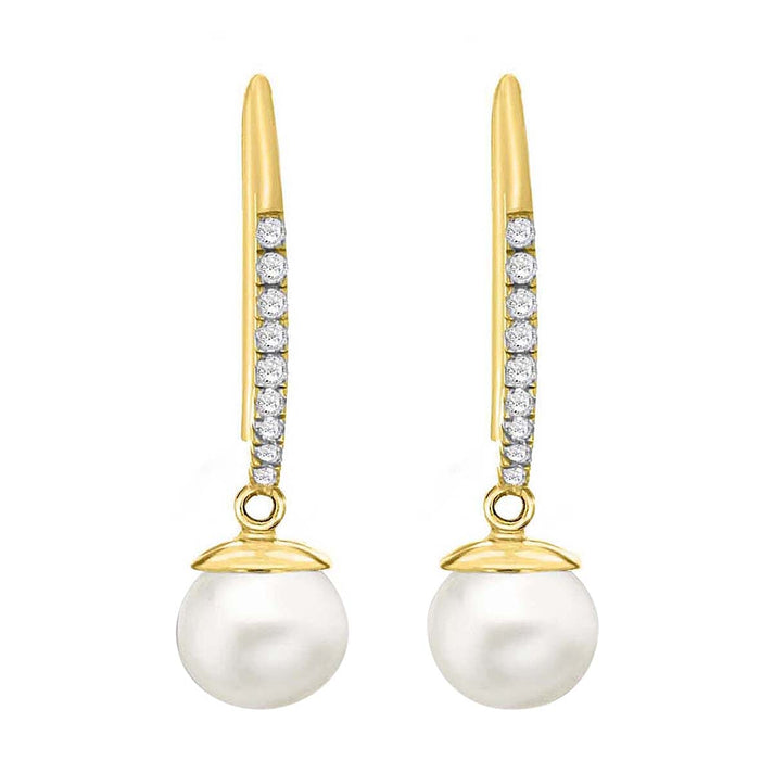 9K Yellow Gold Cubic Zirconia and Freshwater Pearl 7mm x 25mm Drop Earrings 7078160 2